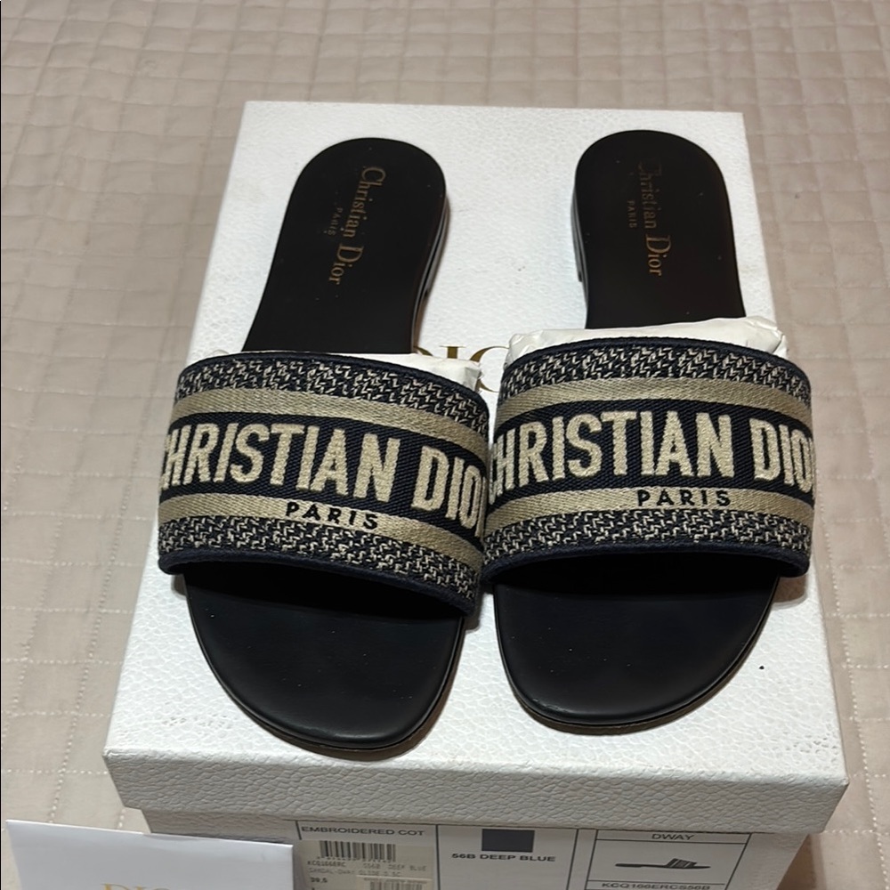 Dior Black and Cream Slide Sandals.